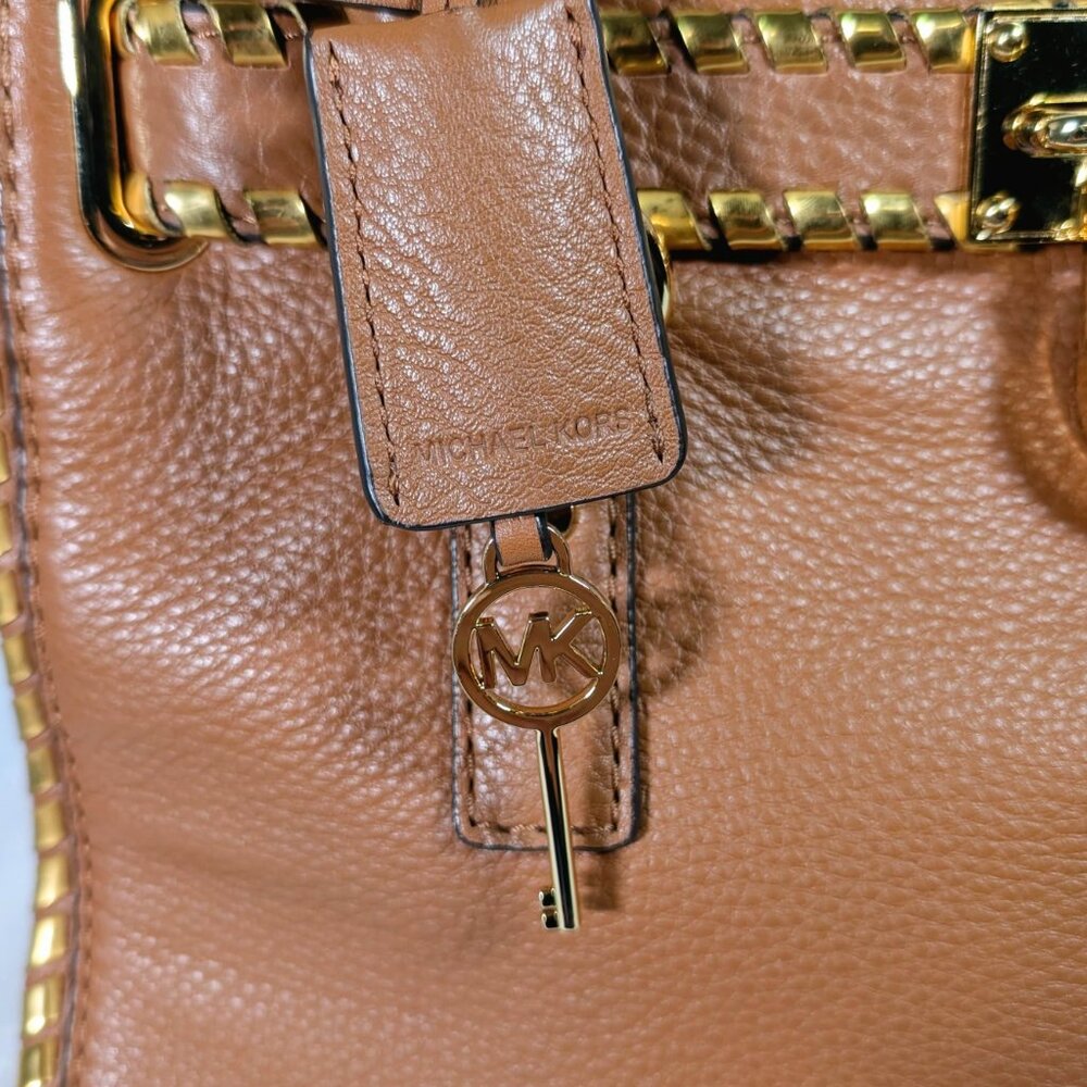 Michael Kors Hamilton Rich Brown Gold Chain Satchel Quiet Luxury Like New - Picture 9 of 16